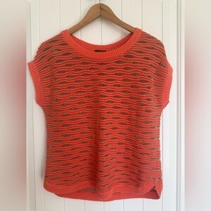 Ann Taylor Metallic Foil Open Knit Sheer Sweater Top Size Small Glam Chic